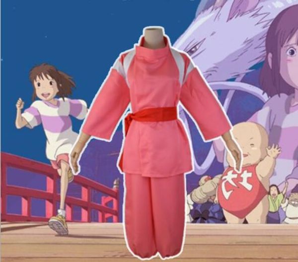 

anime movie spirited away chihiro cosplay costumes girls cute pink kimono japenese style women performance set, Black