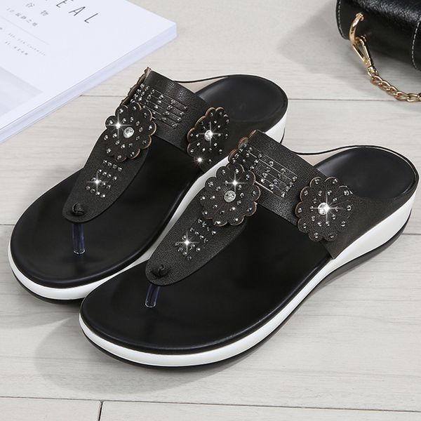 

2020 ladies fashion slides female clip foot woman rhinestone slippers women's new beach shoes women casual footwear plus szie 41, Black