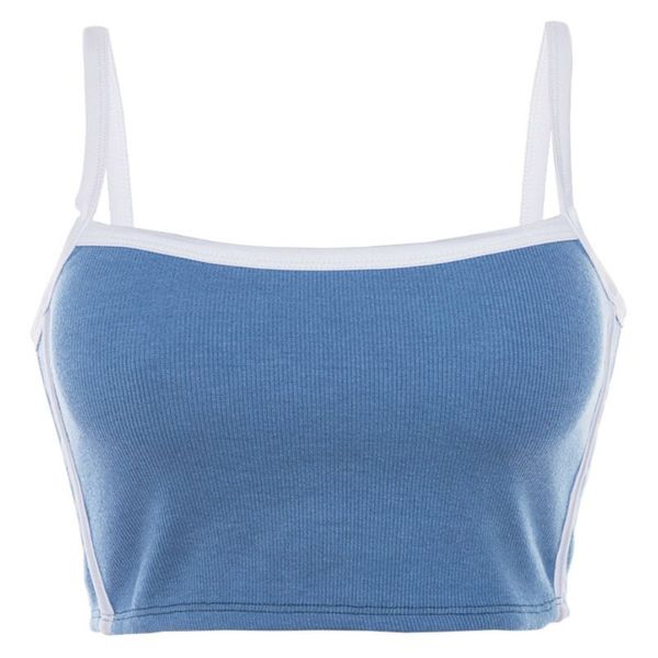 

spaghetti strap crop u-neck off shoulder camisole bralette contrast color stripes sporty sling vest bustier streetwear, White