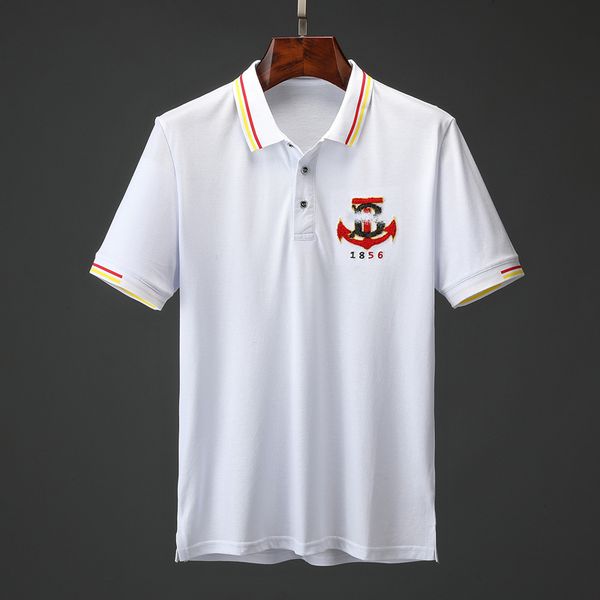 

mens 2020 new summer fashion turn-down collar plain cotton embroidery short-sleeved t shirt designer lapel polo t shirt black large size, Gray