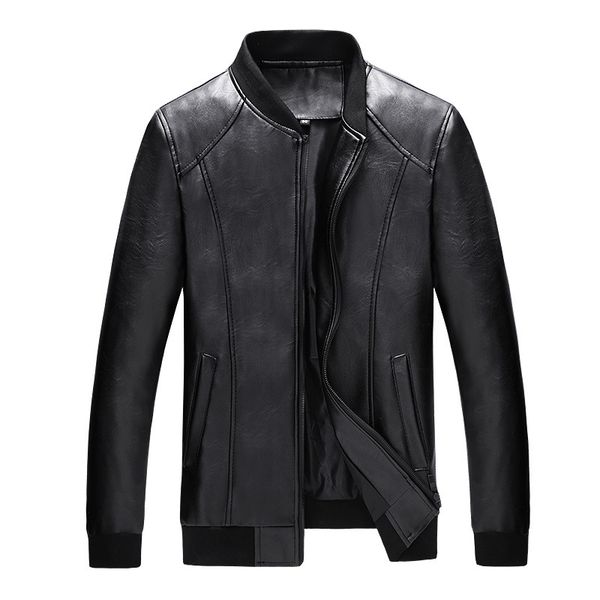 

искусственная кожа крупногабаритные black jacket мужчины мотоцикл байкер куртка мужской pu кожаный воротник стойка с длинным рукавом тонкий