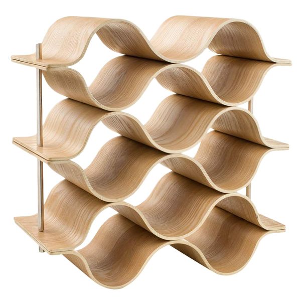 Portabottiglie in legno a forma di onda da 9 bottiglie autoportante per tavolo, bar o bancone Design minimalista moderno Vini dolci e secchi per piccole case