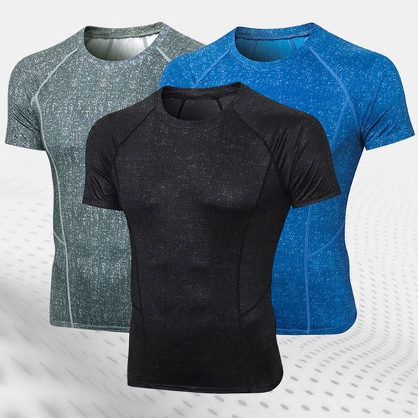 

men running t-shirts quick dry compression sport t-shirts fitness gym running shirts men training sportswear, Black;blue