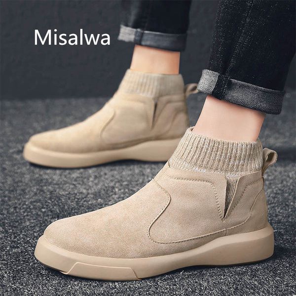 

misalwa suede boots for men british style high sock boots 2019 male classic dress short casual shoes winter/autumn, Black