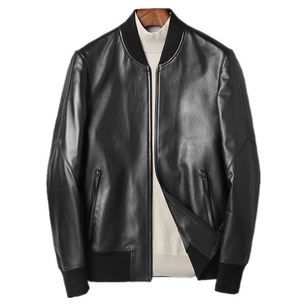 

genuine leather jacket autumn winter jacket men real sheepskin coat for men streetwear baseball jackets chaqueta hombre my1765, Black