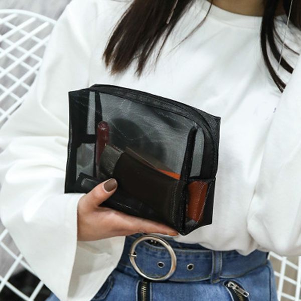 

newly mesh makeup bag see through zipper pouch travel cosmetic toiletries organizer bag m99
