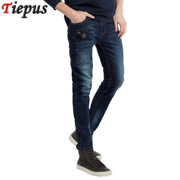

tiepus марка одежды 2018 конструктор узкие джинсы мужские slim fit классические уличная мужской натяжные денима джинсы повседневные брюки jo, Blue