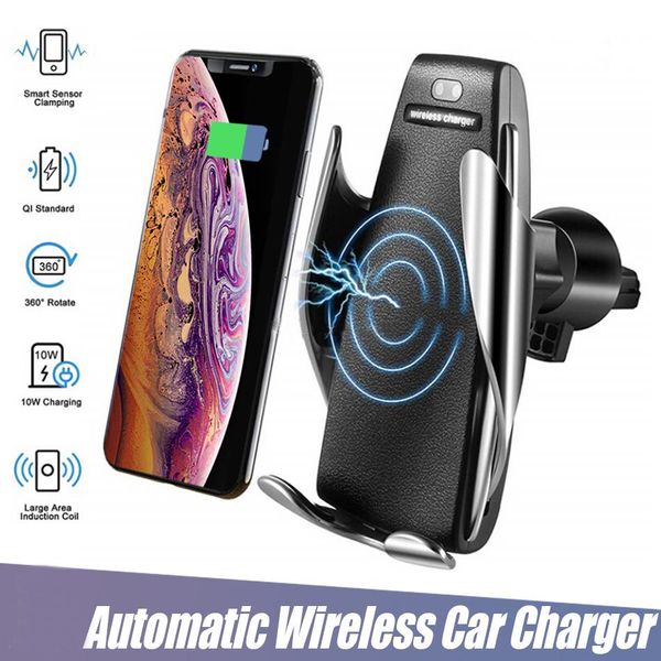 

s5 automatic clamping wireless car charger holder receiver mount smart sensor 10w fast charging charger for iphone samsung universal phones