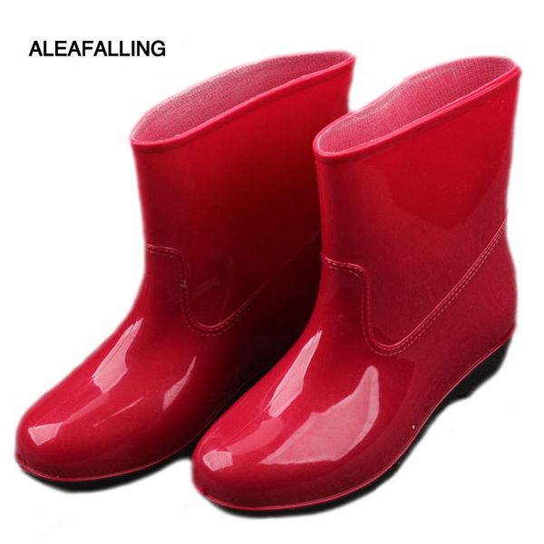 

aleafalling 2018 new arrival women rain boots water-proof women shoes mid-calf rain boots low heels short waterproof, Black