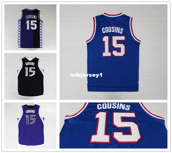 

men's basketball jerseys #15 demarcus cousins jersey embroidery logo new fabrics stitched sport shirt new accept custom ncaa college, Black;blue