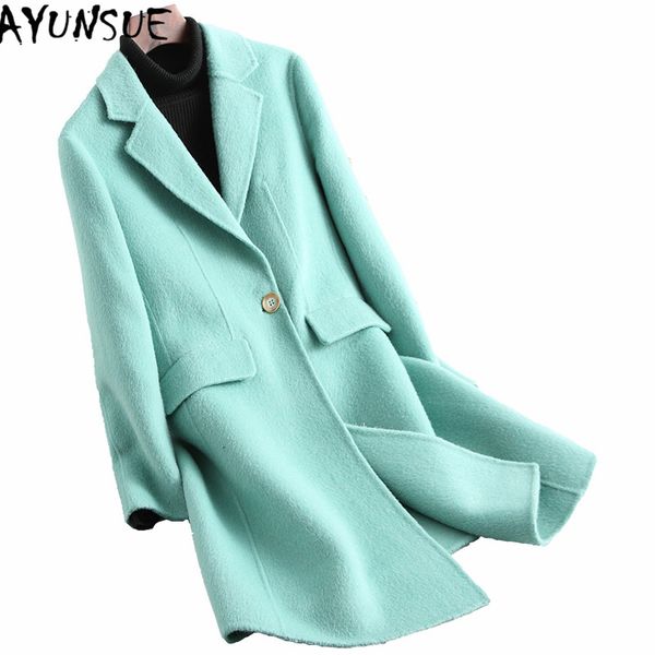 

yunsue 2019 casual elegant real wool coat female double side wool coats women medium long women's winter jackets and coats 20211, Black