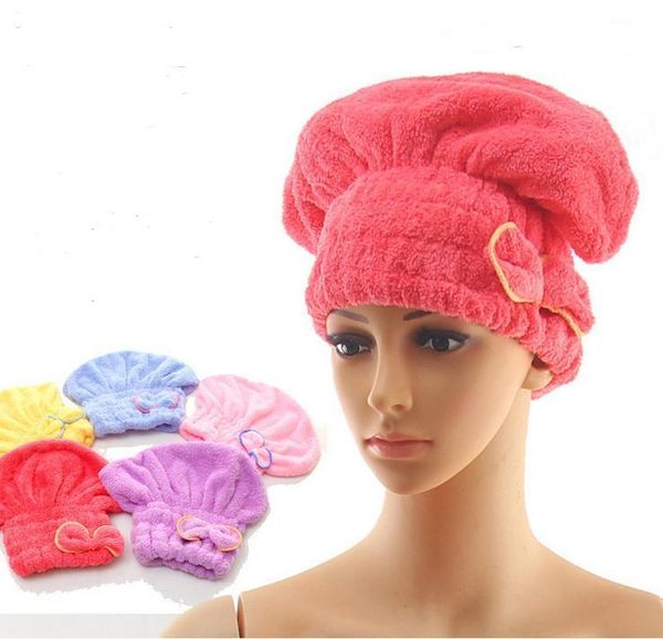 

magic hair fast dry towel cap bath wrap twist hat bowknot soild quick dry cap head for women ladies bath tools
