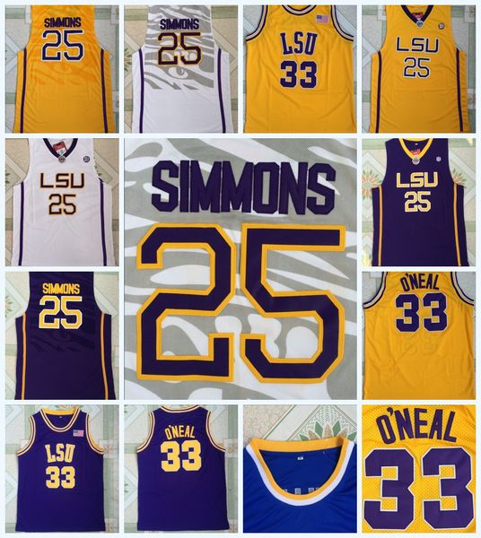 

University Basketball LSU Tigers Jerseys 33 SHAQUILLE ONEAL 25 BEN SIMMON 100% Stitched College Basketball Jerseys S-3XL Fast Shipping