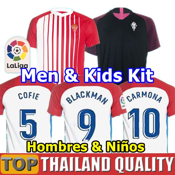 

19 20 sporting gijÃ³n soccer jerseys gijon 2019 alvaro manu garcia djuka carmona aitor g. js babin perez cofie men kids kit camisetaa, Black;yellow