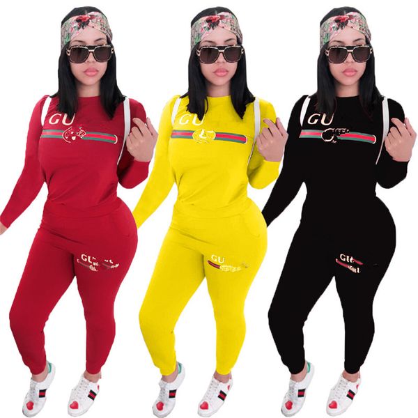 

women two pieces outfits brand letters luxury tracksuits hoodie + pants leggings jogger suit long sleeve sportswear with pocket c73002, White
