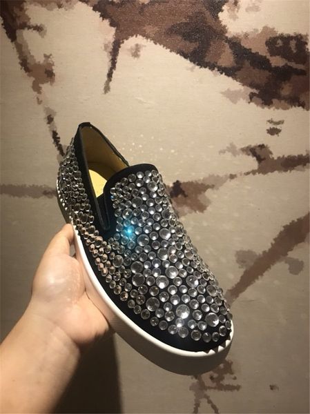 

fast shipping platform men and women shoes wild vintage luxury rhinestone rivets women's shoes men's shoes loafers casual red outs, Black