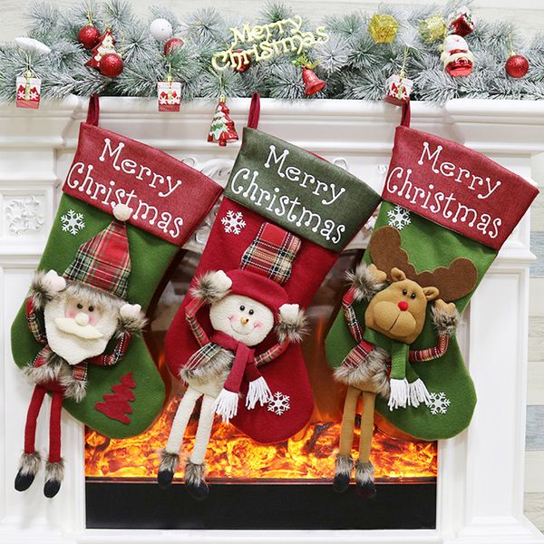 

2018 cute candy bag christmas gifts tree ornament stocking santa claus snowman sock lovely holiday decoration drop ship