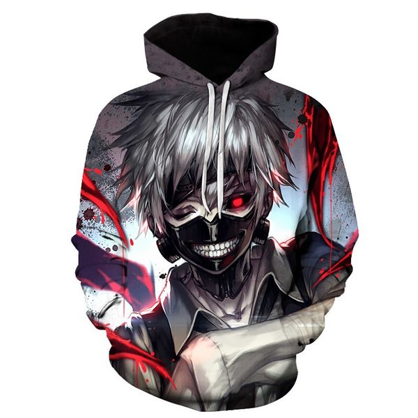 

classic anime tokyo ghoul 3d hoodies autumn fashion hoodie harajuku hip hop men women hooded sweatshirt asian size s-6xl, Black