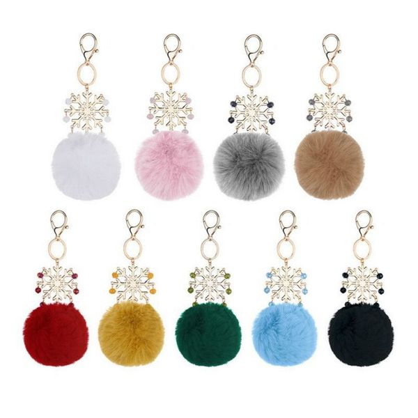 

оптовый большой снежинка подвеска искусственного мех кролик шарик брелок сумка кольцо плюш pompom брелок украшение pom pom шарм симпатичные, Silver