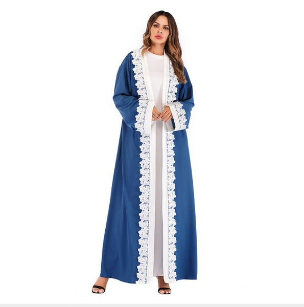 

muslim embroidery lace long robe gowns kimono ramadan arab abaya uae maxi dress cardigan tunic islamic turkish worship service, Red