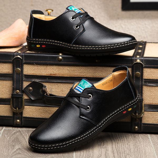 

vogue men loafers shoes non-slip soft bottom flats low fashion handmade leather shoes comfortable driving, Black