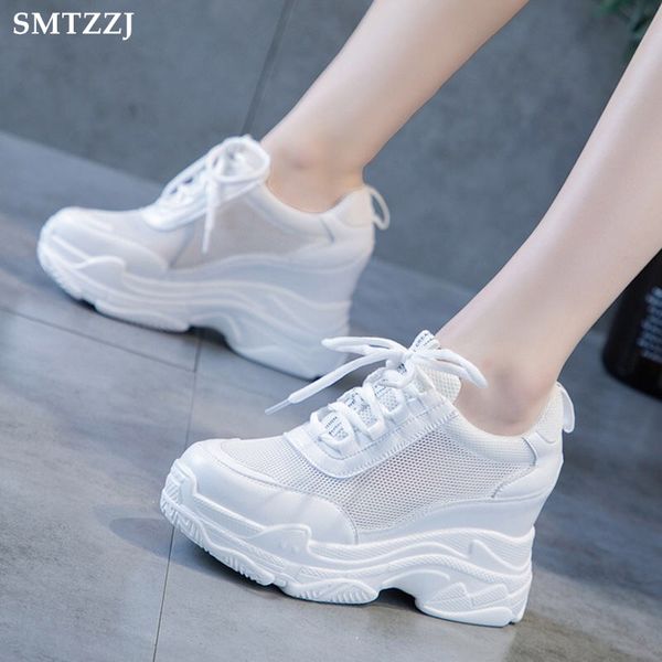 

smtzzj 2019 wedge platform women white flat inside heighten high thick sole soft bottom flats silver ladies increased shoes, Black