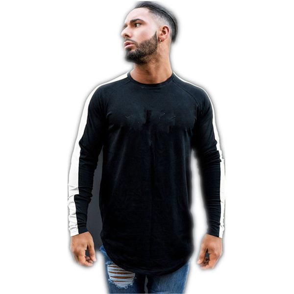 

brand logo autumn mens long sleeve t shirt casual round neck super elastic slim fit streetwear solid tshirt hip hop, White;black