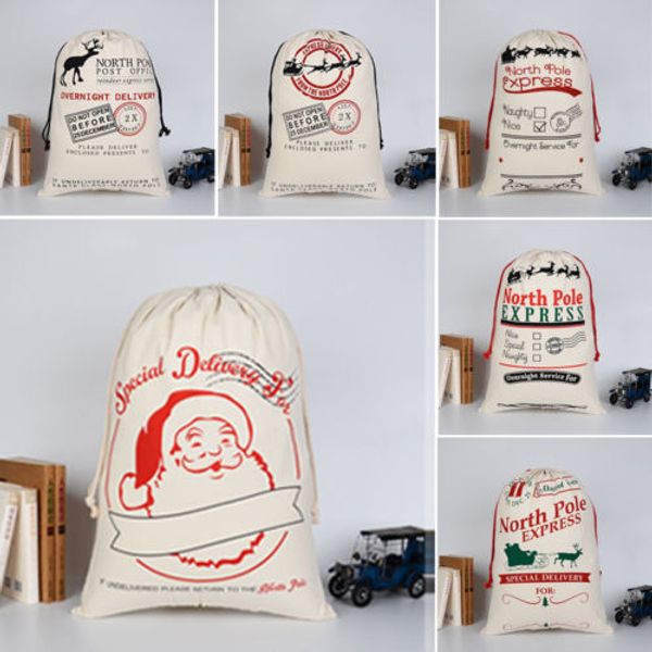 

2018 new christmas sacks stocking cotton xmas gift bag santa sack toy new christmas gift bag printed drawstring holders