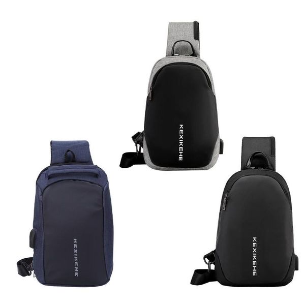

usb port anti-thief crossbody bag waterproof men sling chest bag waist pack