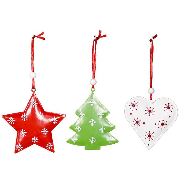 

3pcs/set merry christmas five star heart-shape iron hanging ornament for new year home xmas tree hanging pendant gift decoration