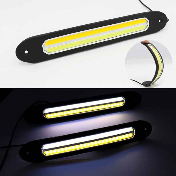 

2pcs car led cob daytime running lights drl turn signal light indicator fog lights white and yellow flexible 260mm