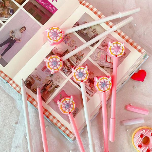 

4 pcs/set kawaii 0.38mm pink wing star magic wand gel pens signature pen escolar papelaria school office supply stationery gift