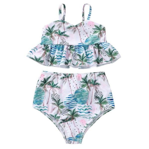 

children's swimwear baby kids girls summer suspender tree printed bikini swimsuit set fashion separate x