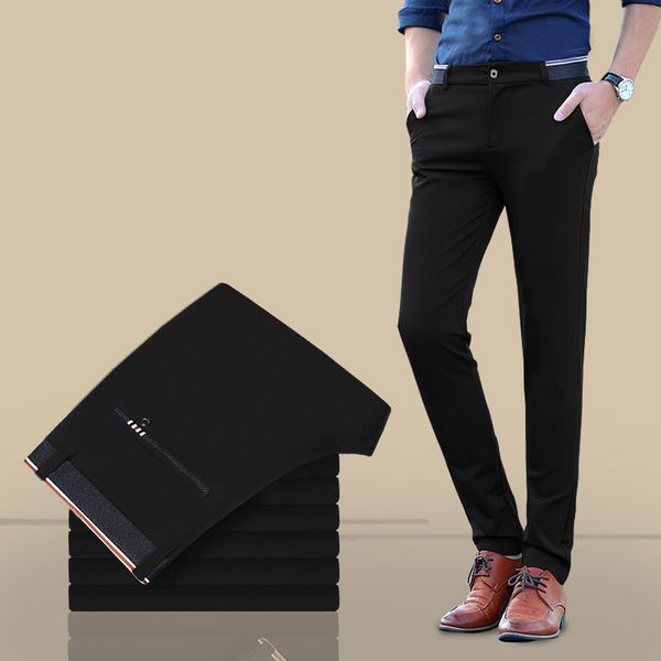 

brand pants slim fit groomsman suit pants male casual business trousers longs fashion suit pencil black navy, White;black
