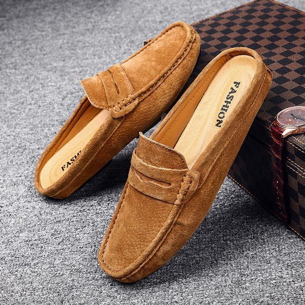 

cool moccosins men loafers large size men's shoes casual slipper shoe fashion leather shoes, Black