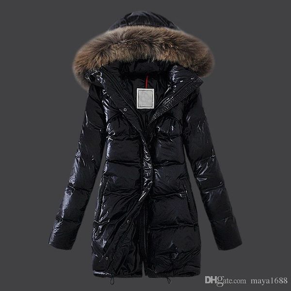 

women's down jackets raccoon fur collar winter long coat warm long coat women winter downs jacket down parka coat, Black