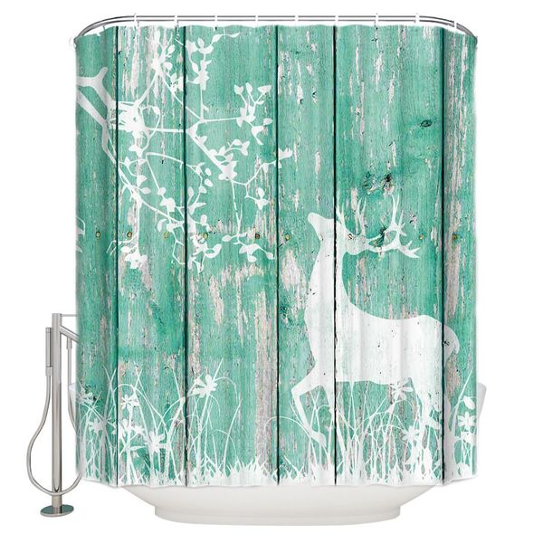 

vintage wood textured background flowers deer and trees polyester fabric bathroom shower curtain with hooks