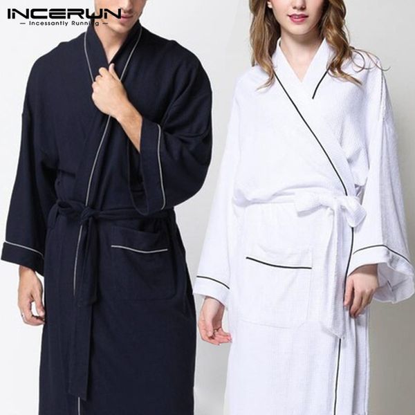 

women men robe pajamas long sleeve kimono sleepwear belt solid couple male ladies bathrobes comfy fashion nightgown homewear 5xl, Black;brown