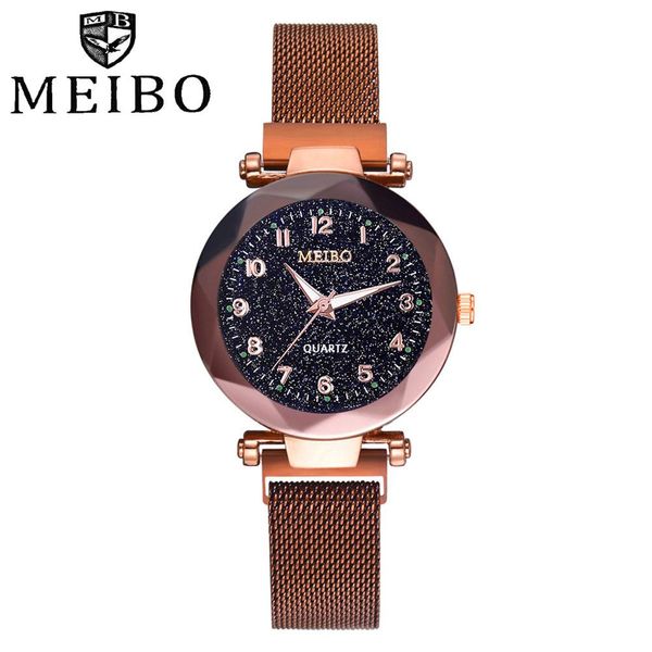 

meibo fashion ladies watches stainless steel magnetic buckle bracelet montre femme arabic numerals dial dress women's watch x#a, Slivery;brown