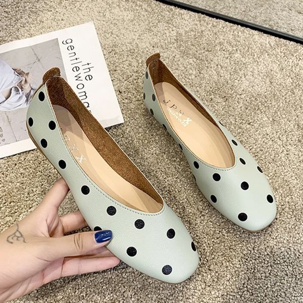 

polka dot square toe shallow women flats shoes soft pu leather lazy slip-on loafers new casual soft bottom moccasins shoes, Black