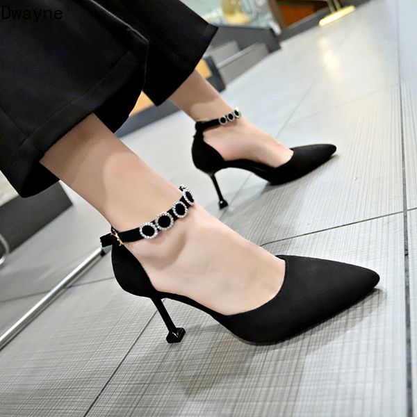

2019 new spring and summer hollow women high heels korean version of the wild fashion pointed casual high heels, Black