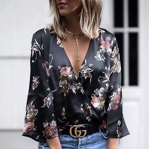 

women clothes blouse woman fashion new women ladies loose print blouse long sleeve summer v neck casual shirt women autumn clothes, White