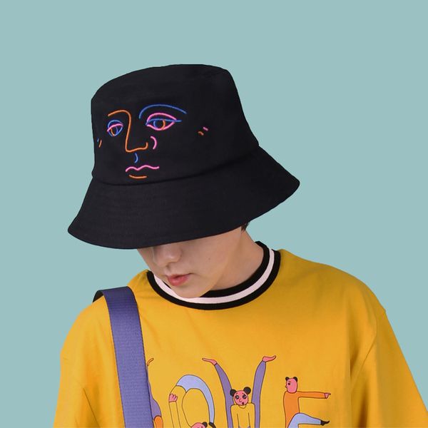 

new arrival fashion original design bucket hats for women men black pink flat hat bush cap outdoor sunhat, Blue;gray