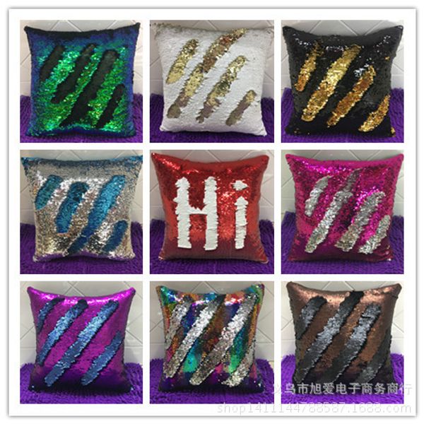 

2018 double mermaid sequin pillow case cover glamour square pillow case cushion cover home sofa car decor bright pillow covers gifts xd20938