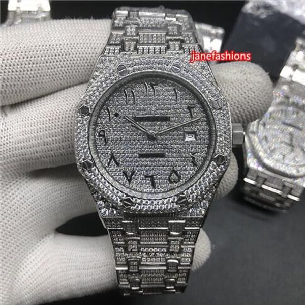 

diamond men's boutique watch silver diamond arabic digital fashion popular watches automatic mechanical sports watch, Slivery;brown