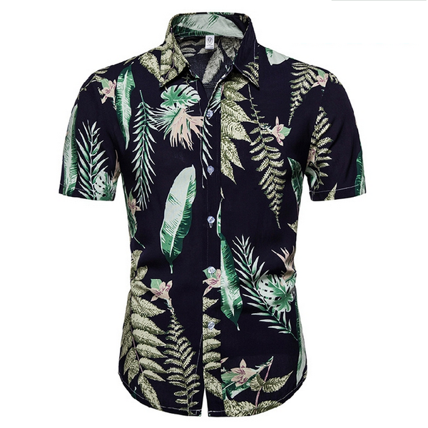 

2020 fashion flower shirt men print shirts hawaiian slim fit camisa floral masculina summer short sleeve shirts, White;black
