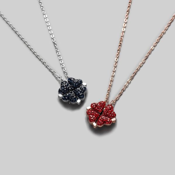 

2020 designer new heart clover variety retractable two-piece direct red and blue double-sided pendant necklace wholesale