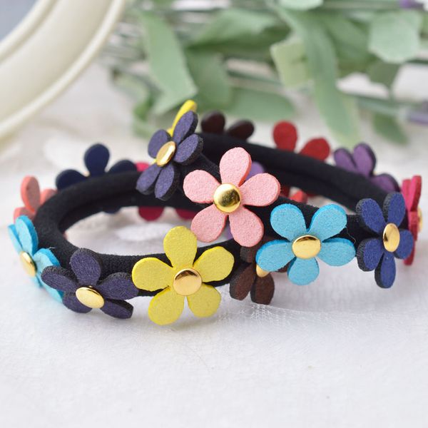 

beautiful girls colorful flower ponytail holder rope elastic hair bands flowers kids accessories, Slivery;white