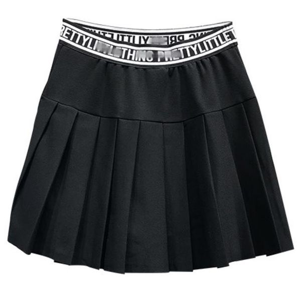 

2019 spring summer new preppy style anti-light mini skirt letter women high waist pleated skirt, Black