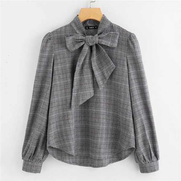 

womens blouse woman elegant and blouses women blouses grey bow tie neck long sleeve regular fit plaid blouse, White